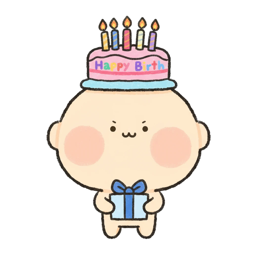 생일 케이크 모자를 쓴 아기 일러스트
