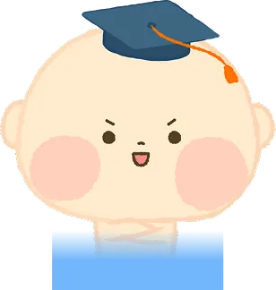 졸업모자를 쓰고 의지에 찬 표정의 베이비빌리 마스코트 빌리