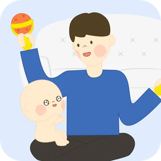 아빠와 딸랑이를 가지고 노는 아기 일러스트