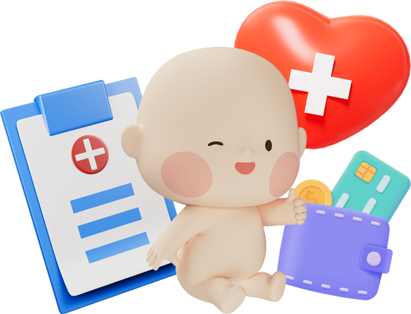 의료 서류와 보험카드를 든 아기 일러스트