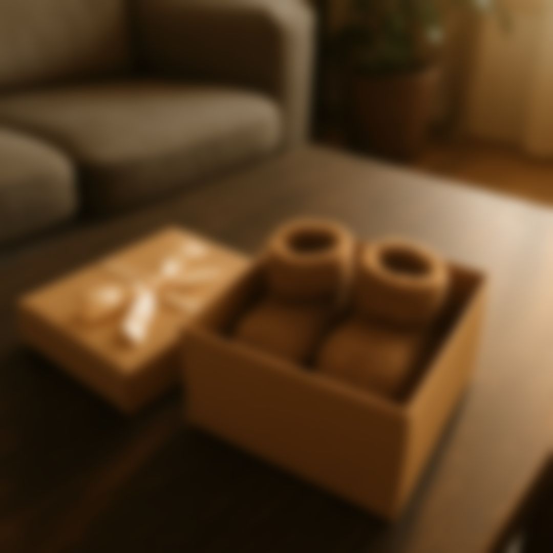 리본 달린 선물상자에 담긴 작은 아기 신발 한 켤레